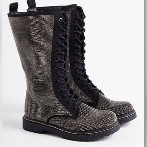 BETSY JOHNSON + TORRID| LTD Edition| Black Embellished Mid-Calf Combat Bootie
